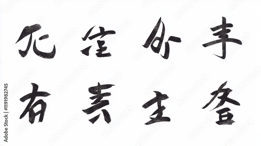 A set of Chinese character icons for happiness, prosperity, and longevity, styled in elegant calligraphy, isolated on white A set of Chinese character icons for happiness, prosperity, and longevity, styled in elegant calligraphy, isolated on white