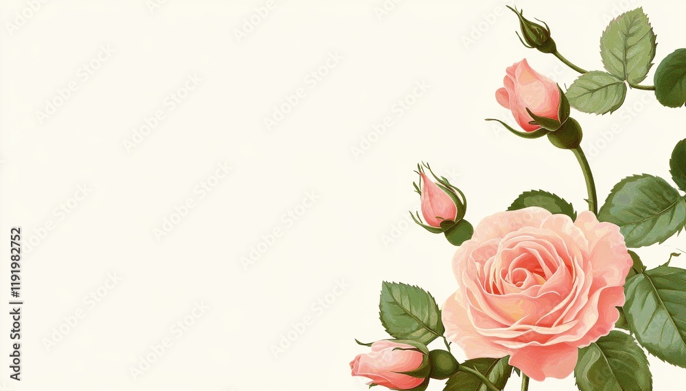 Fototapeta premium Valentines day card design featuring pink rose illustration elegant setting digital art romantic vibes