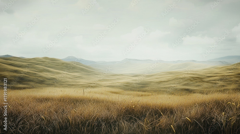 Fototapeta premium Serene Rolling Hills Under a Cloudy Sky