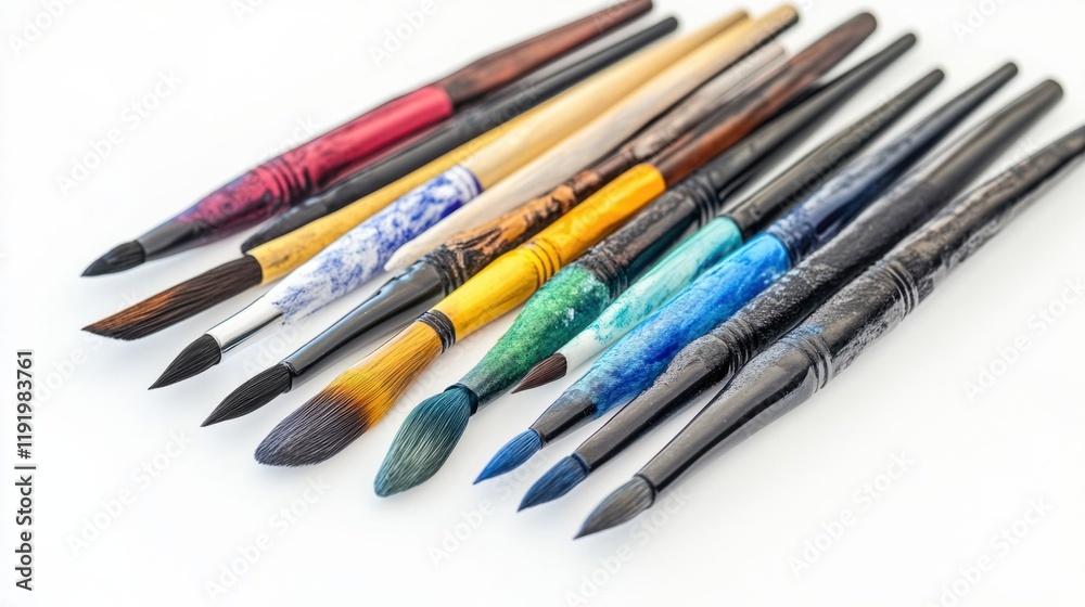 A set of colorful Chinese calligraphy brushes and inkstones, representing traditional arts, isolated on white A set of colorful Chinese calligraphy brushes and inkstones, representing traditional arts, isolated on white