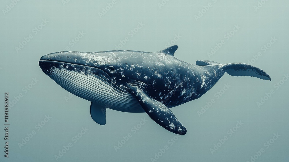 A whale gracefully swims through the ocean. AI. A whale gracefully swims through the ocean. AI.