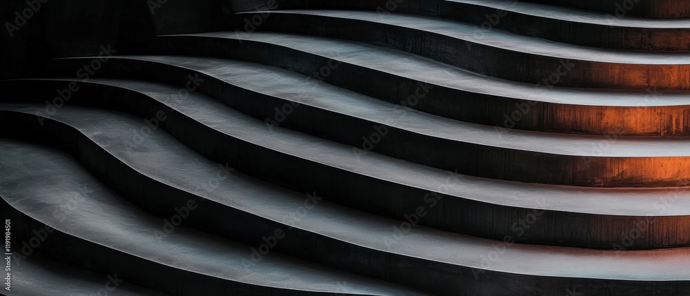 Naklejka premium Abstract Curved Steps Modern Architecture Gray Concrete Staircase Design