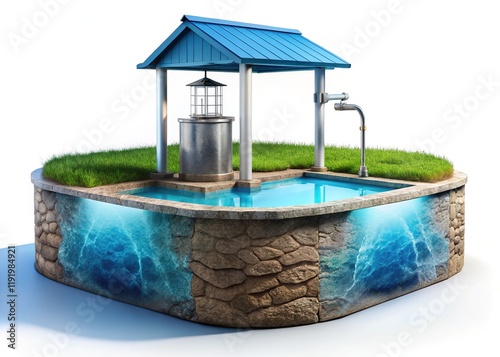 3D Render Underground Aquifer Water Well System - High-Resolution Image photo