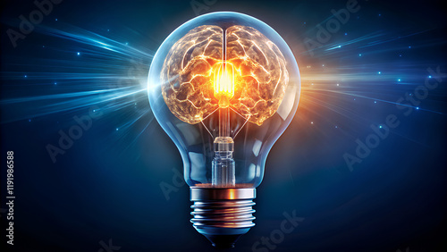 The light bulb glows beautifully and glows with a brain pattern