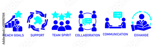 Working together banner web icon vector illustration concept with icon of communication, coordination, support, delegation, efficiency, collaboration, teamwork, spirit, goals