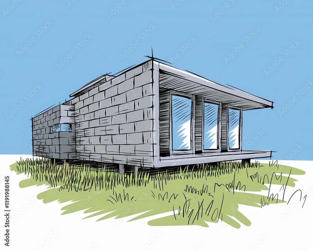 Obraz premium Modern Brick House Architectural Sketch Design