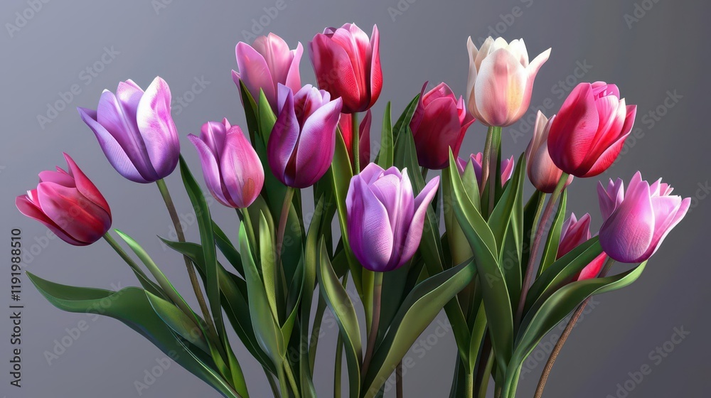 Fototapeta premium A vibrant bouquet of tulips in various colors, showcasing nature's beauty.