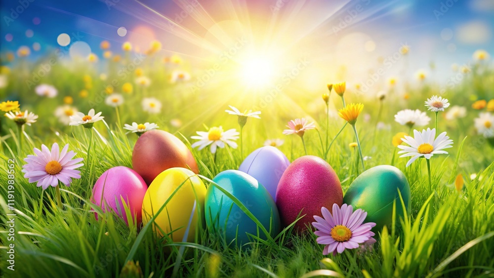 Colorful Easter Eggs in Spring Meadow Colorful Easter Eggs in Spring Meadow
