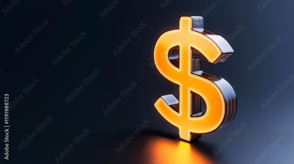 Glowing Dollar Sign Symbolizing Wealth and Financial Success in 3D Glowing Dollar Sign Symbolizing Wealth and Financial Success in 3D