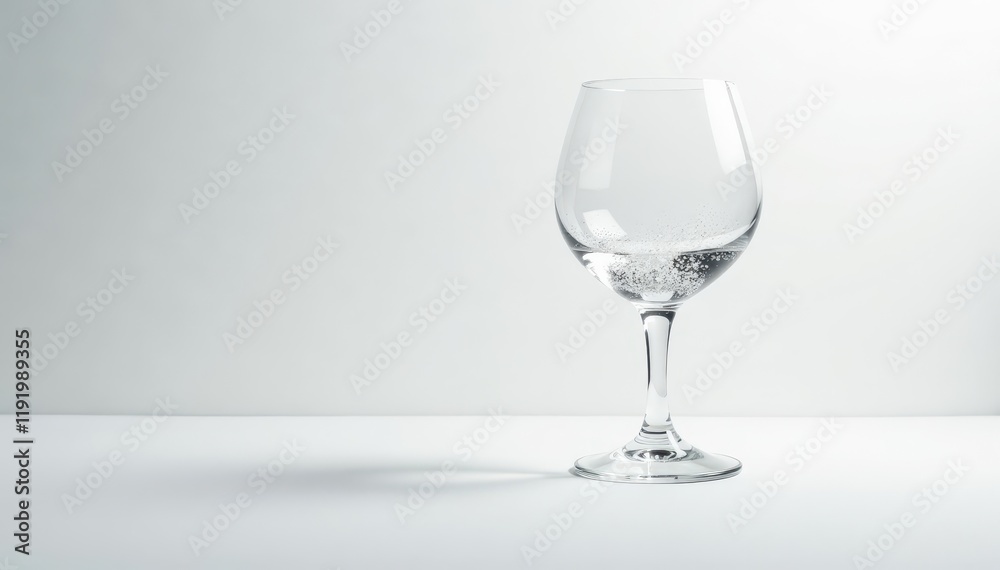 Crystal wineglass, fine bubbles shimmer, pristine white backdrop , refreshment, studio Crystal wineglass, fine bubbles shimmer, pristine white backdrop , refreshment, studio