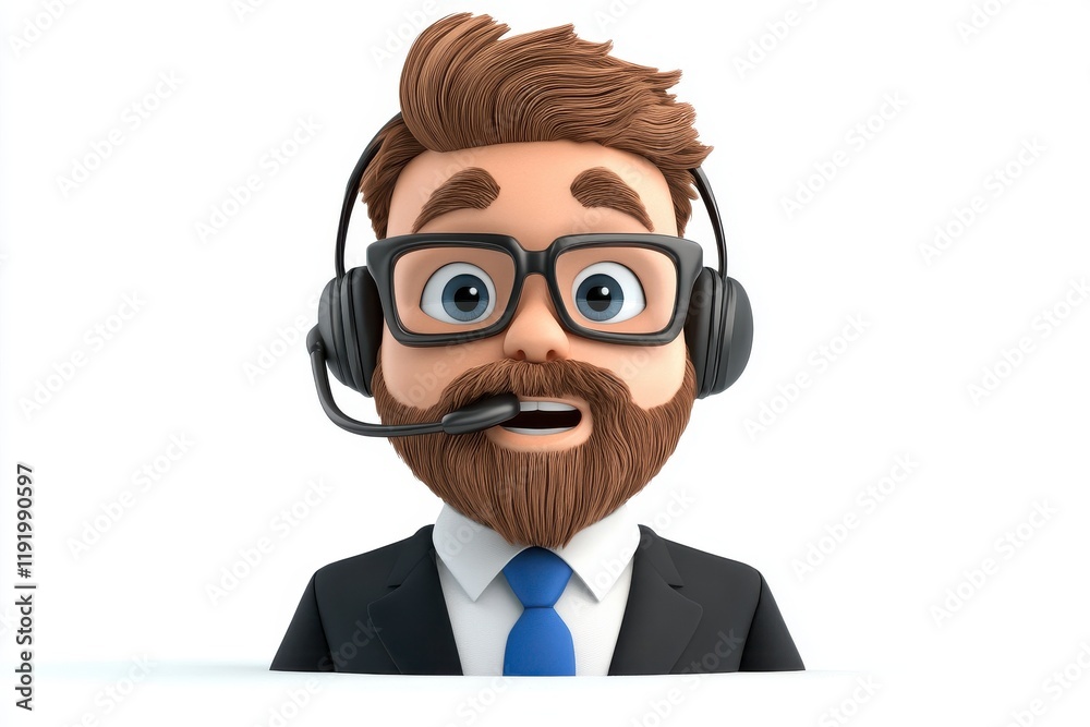 Friendly Customer Service Representative with Headset and Glasses Friendly Customer Service Representative with Headset and Glasses