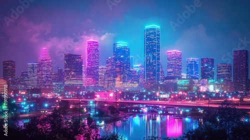 Wallpaper Mural Neon Skyline: Dallas at Night Torontodigital.ca