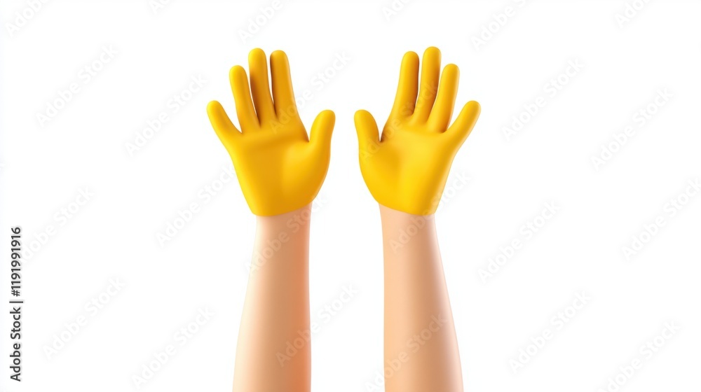 Obraz premium A hands-up emoji with both hands raised, radiating excitement or celebration, isolated on a clean white background
