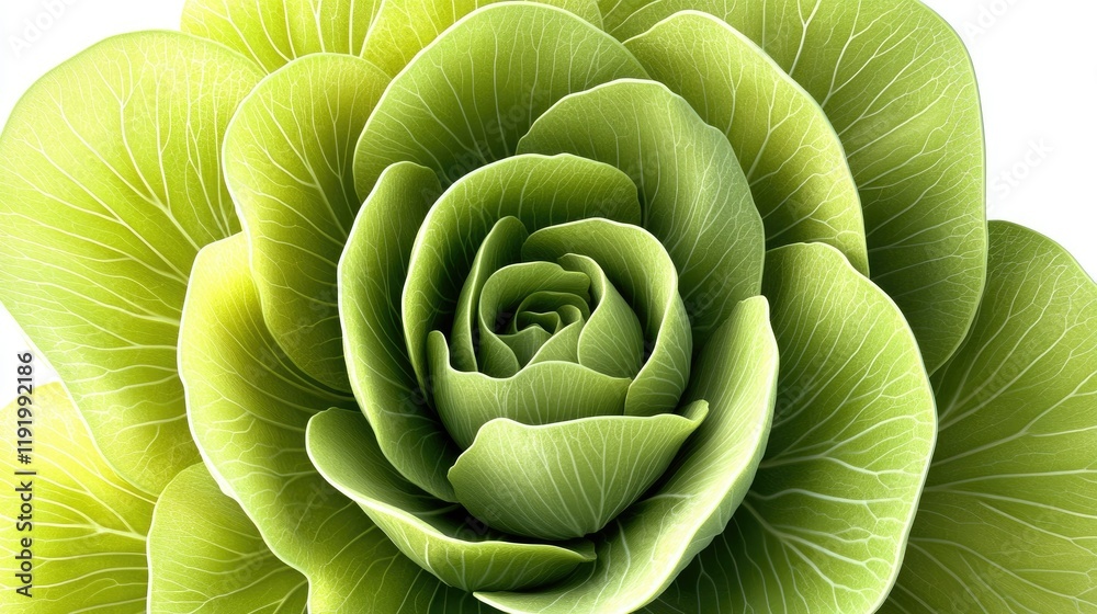 Fototapeta premium A top-down view of a green cabbage, displaying its tightly layered leaves.