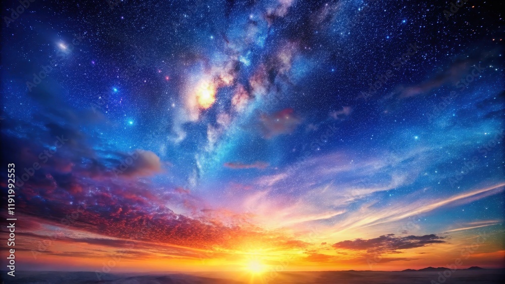 Fototapeta premium Cosmic evening sky with vibrant blue gradient smooth background , sunset, galaxy, sunset, galaxy