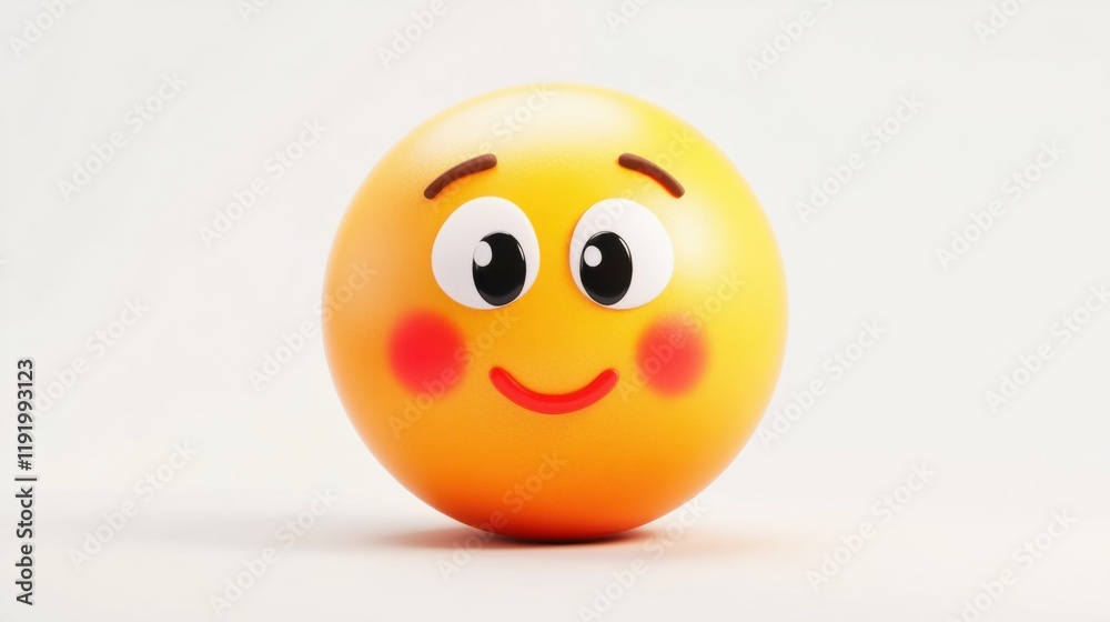 Fototapeta premium A red-cheeked emoji with a shy smile, looking embarrassed, perfect for bashful expressions, on a white backdrop