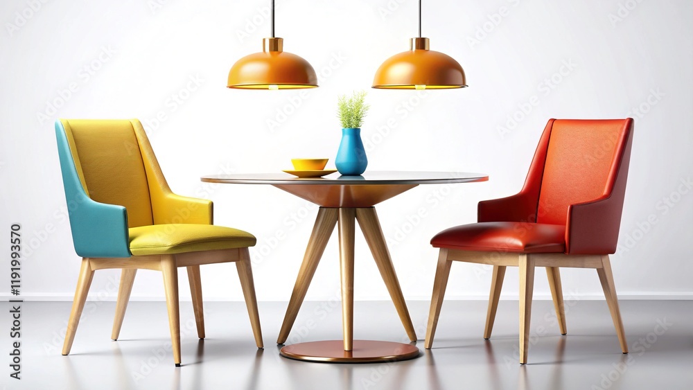 Fototapeta premium Modern Dining Set: Sleek Table & Chairs for Home or Cafe - Contemporary Design