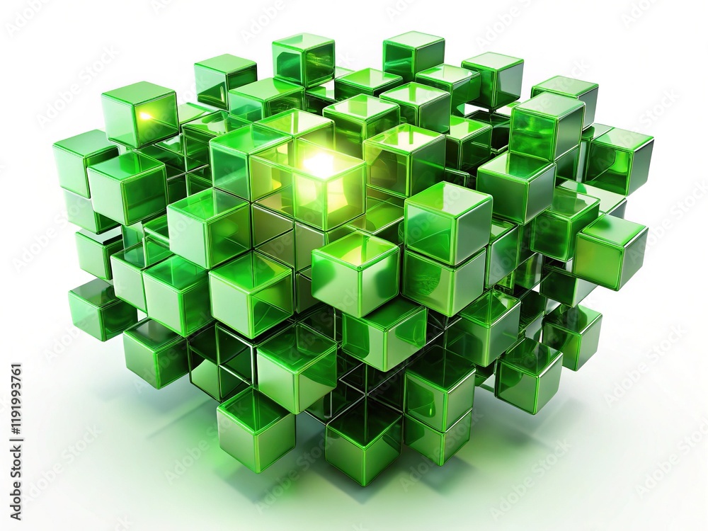 Obraz premium Network Cubes: Bright, Colorful 3D Abstract Digital Structure