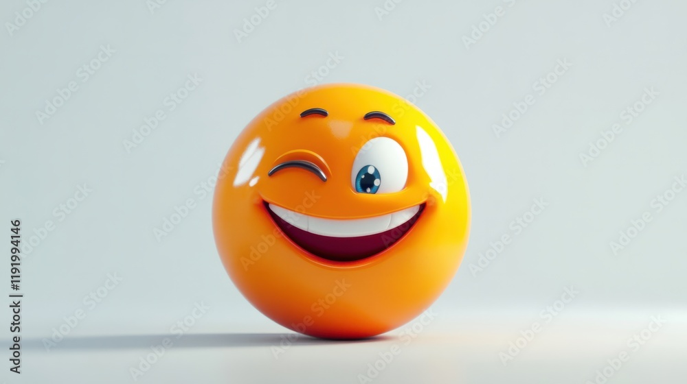 Fototapeta premium A winking emoji with a cheeky smile, perfect for playful expressions, isolated on white