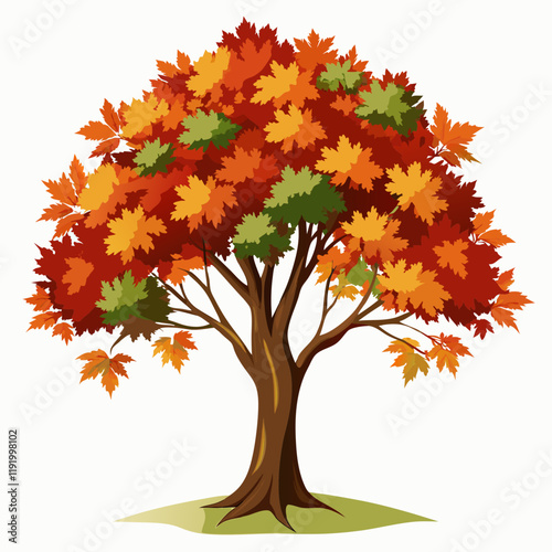 A vibrant illustration of a tree with autumn-colored leaves.