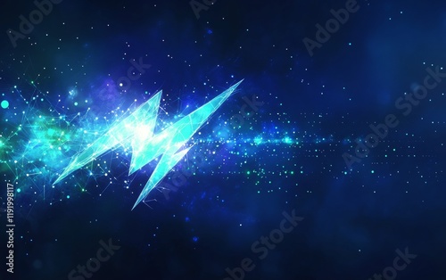 A blue and white image of a lightning bolt with a star on it