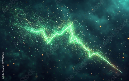 A green lightning bolt is shown in the sky with a blue background