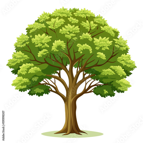 A lush green tree with dense foliage and sturdy branches.