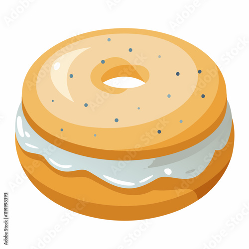 A stylized illustration of a bagel with cream cheese and toppings.