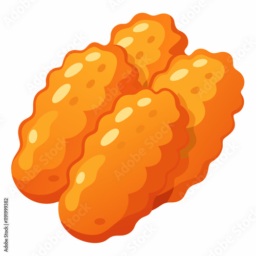 A stylized illustration of orange snacks with a textured surface.