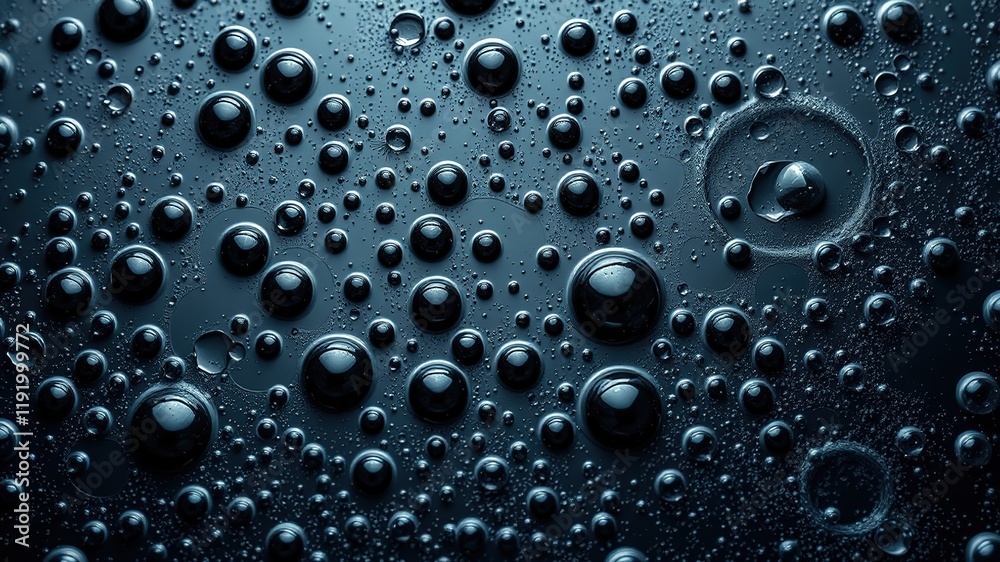 Abstract Black Water Drops, Bubbles, Condensation, Top View, Bright Background Abstract Black Water Drops, Bubbles, Condensation, Top View, Bright Background