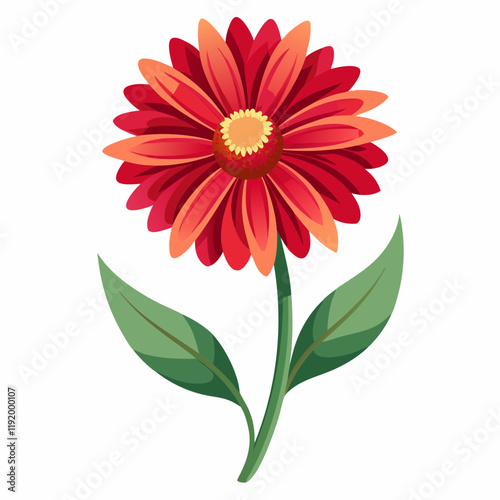 A vibrant red flower with layered petals and a yellow center.