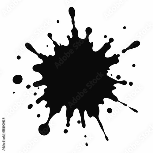 Abstract black ink splash on a white background for creative design.