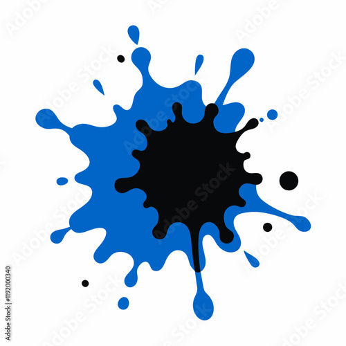 Abstract splash design featuring blue and black paint drops.