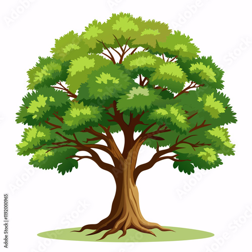 A lush green tree canopy with dense foliage and branches.