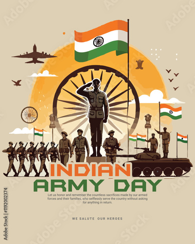 Indian Army Day Celebration with Indian soldier Social media post template banner