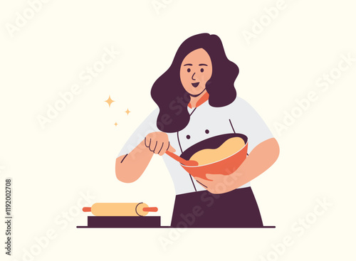 Illustration of an Cooking & Food Mixing Dough Illustration