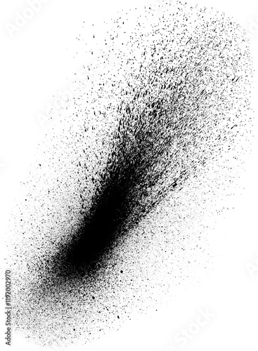 Vertical black spray paint drip with heavy contrast and scattered texture