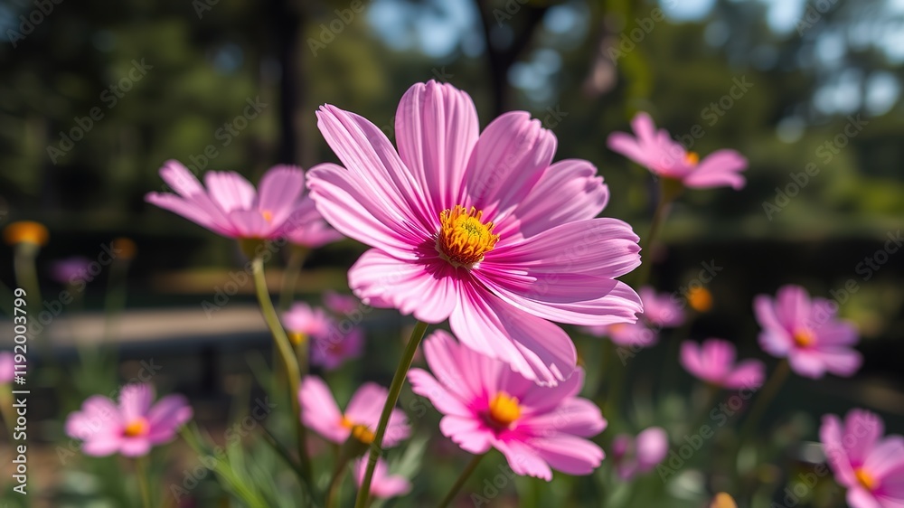 Close-up Pink and White Cosmos Flower, Park, Bright, High Quality Close-up Pink and White Cosmos Flower, Park, Bright, High Quality