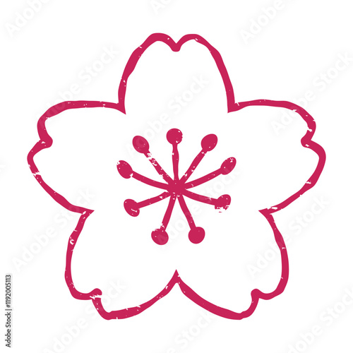 版画風の桜の花のイラスト　背景透過