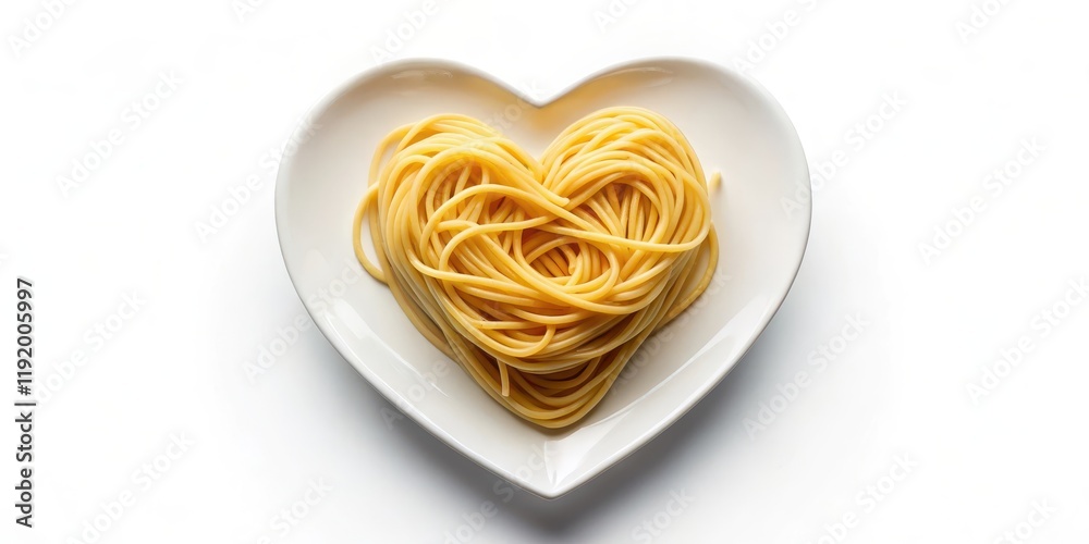 A plate of spaghetti twisted into a heart shape on a white background, lunch, culinary art, lunch, culinary art A plate of spaghetti twisted into a heart shape on a white background, lunch, culinary art, lunch, culinary art