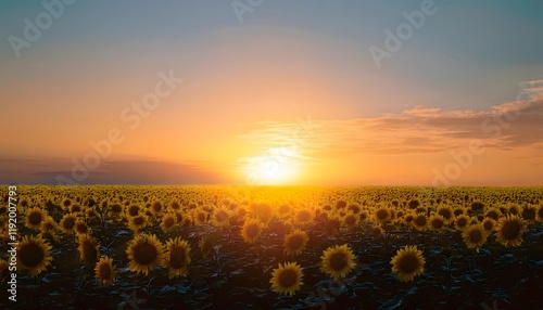 Goal of life, growth and, motivation concept: Sunflower field facing the rising sun, optimism and motivation.