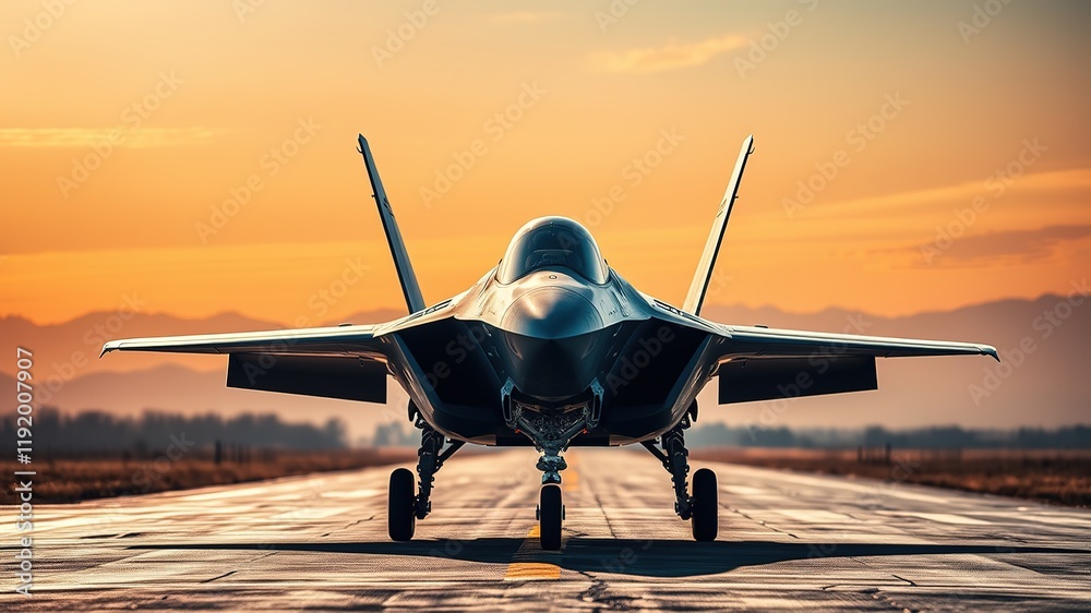 Fototapeta premium F-35 Lightning II Fighter Jet on Airfield - Stunning Aerial Photo