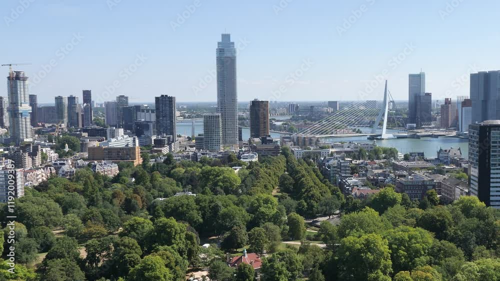 Erasmus bridge in Rotterdam harbor the Netherlands on summer day