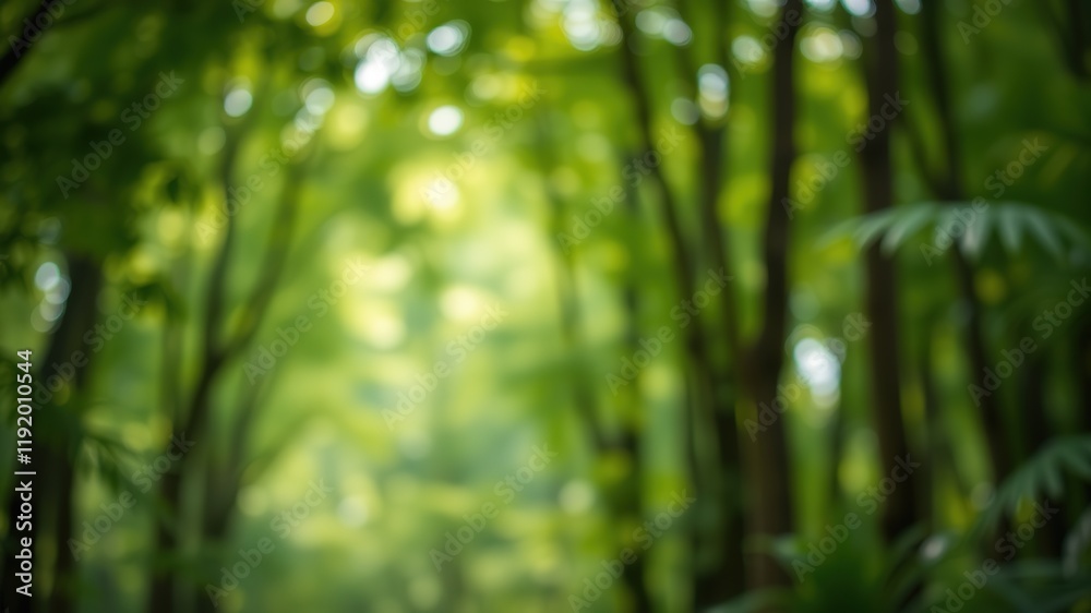 Fototapeta premium Green Forest Bokeh Nature AI Photo - Out of Focus, Sharp Colors, Bright Lighting