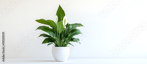 Stylish peace lily in a white pot, isolated on clean white, ultra-detailed,