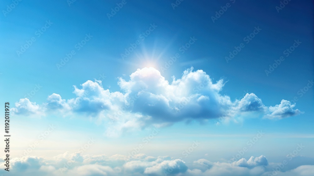Soft, white clouds float gently across a light blue sky with a few wispy strands of vapor rising from the horizon Soft, white clouds float gently across a light blue sky with a few wispy strands of vapor rising from the horizon