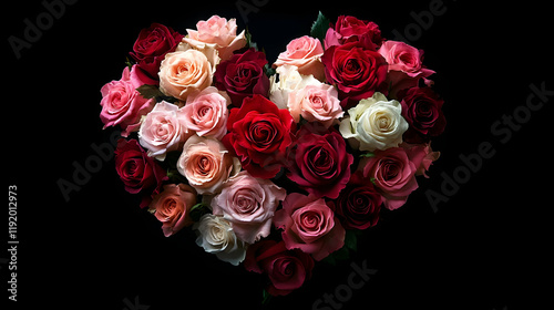 Wallpaper Mural Photo - Heart of Roses Love, Romance, Flowers, Pink, Red, White, Bouquet, Black Background, Valentine's Day, Affection Torontodigital.ca