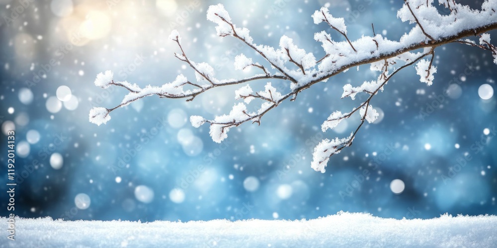 A blue sky with snow falling on a tree branch A blue sky with snow falling on a tree branch