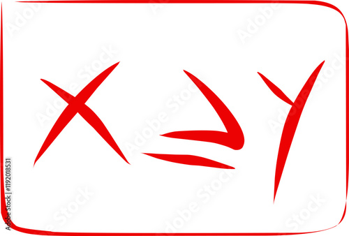 math symbol x is greater than or equal to y in doodle style