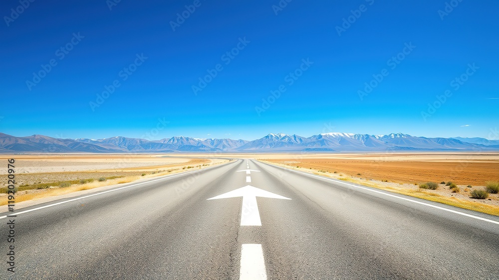 Naklejka premium Winding Road to the Mountains - Painted Arrow, Scenic Highway